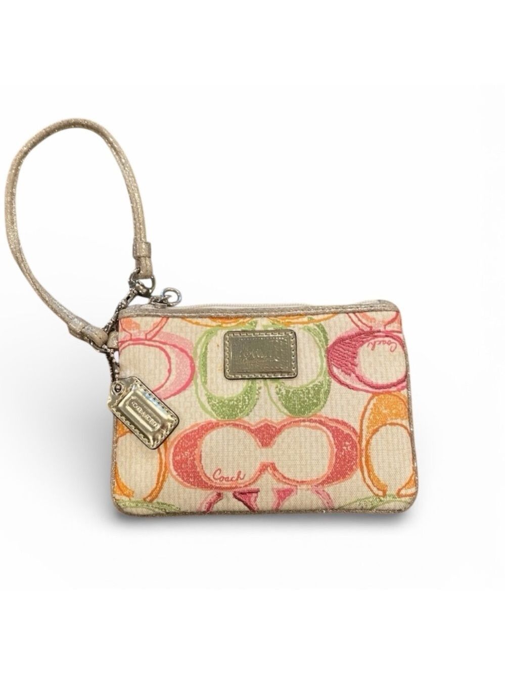Coach Poppy Signature C Small Zip Wristlet Cream Multi